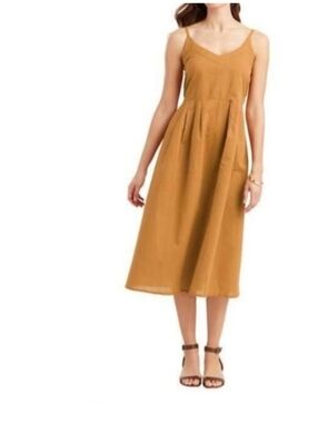 Women’s Mustard Spaghetti-Strap Midi Dress